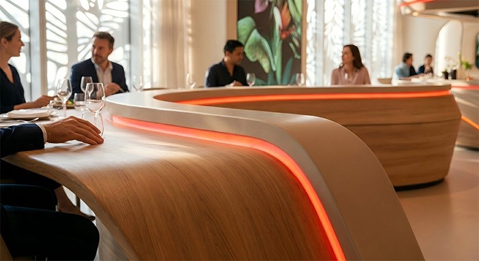 A New Concept Restaurant &ndash; Creative Heat Bending and All-Time Antibacterial Dining Space