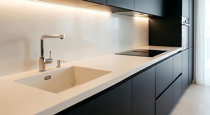 High-end private residence &ndash; warm and luxurious kitchen and bathroom space